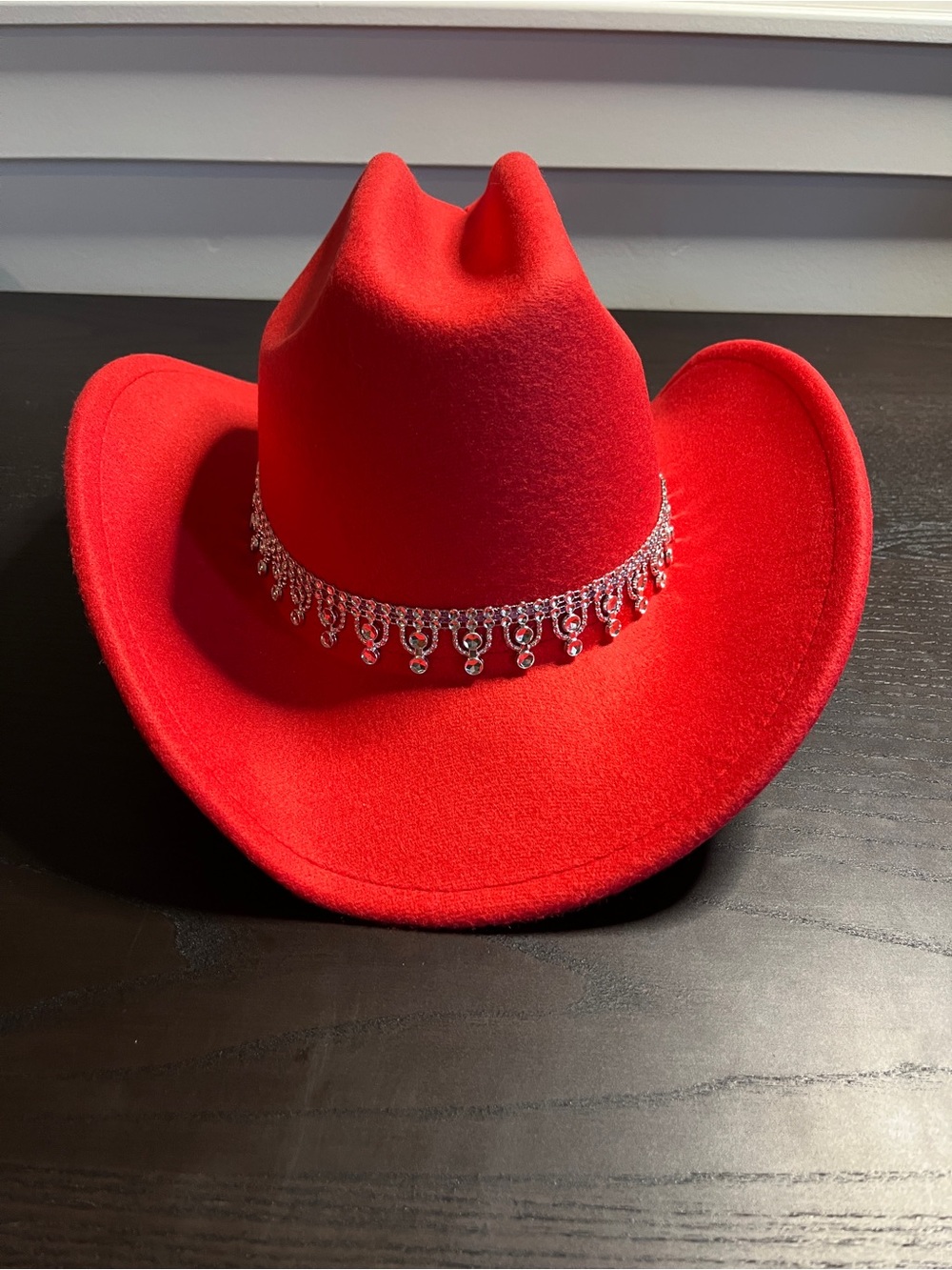 Red Women's Western Felt Cowboy Hat with Rhinestone Band